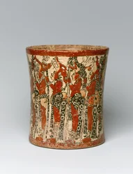 Cylindriskt kärl, hittat i Yucatan, Mexiko, ca 550-950 (keramik)